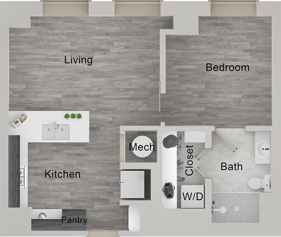 a floor plan of a two bedroom apartment at The  First