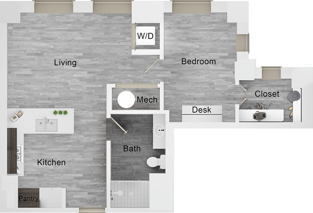 A A5 unit with 1 Bedrooms and 1 Bathrooms with area of 758 sq. ft