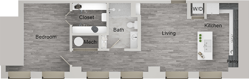 floor plan image of the one bedroom apartment at The  First