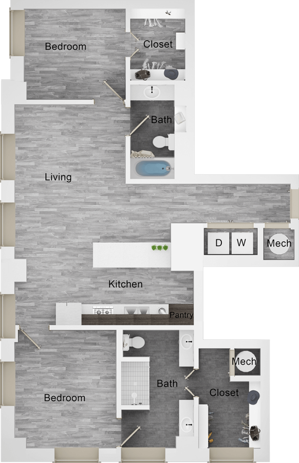 floor plan image of the two bedroom apartment at The  First