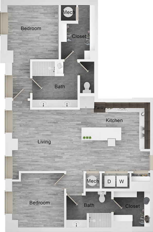 floor plan for the two bedroom apartment at The  First