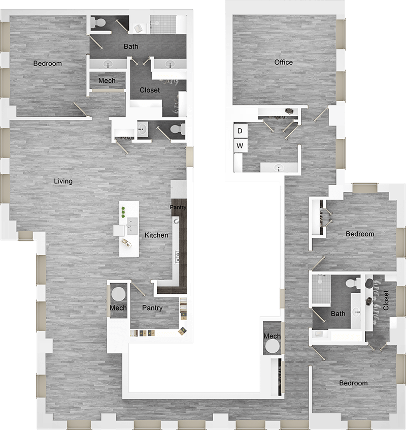 A PH12 unit with 3 Bedrooms and 2.5 Bathrooms with area of 3489 sq. ft
