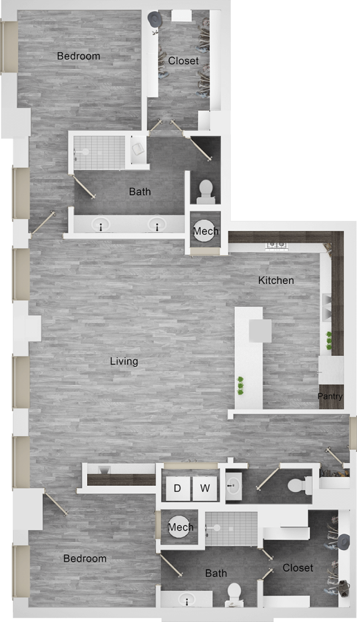 floor plan for a two bedroom apartment at The  First
