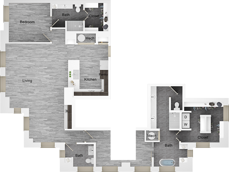 A PH6 unit with 2 Bedrooms and 2.5 Bathrooms with area of 2020 sq. ft
