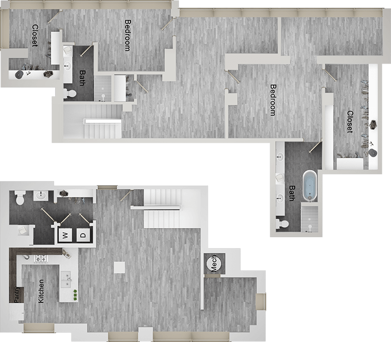 floor plan of a two bedroom apartment at The  First