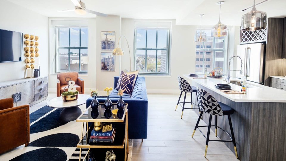 Living Area view with kitchen