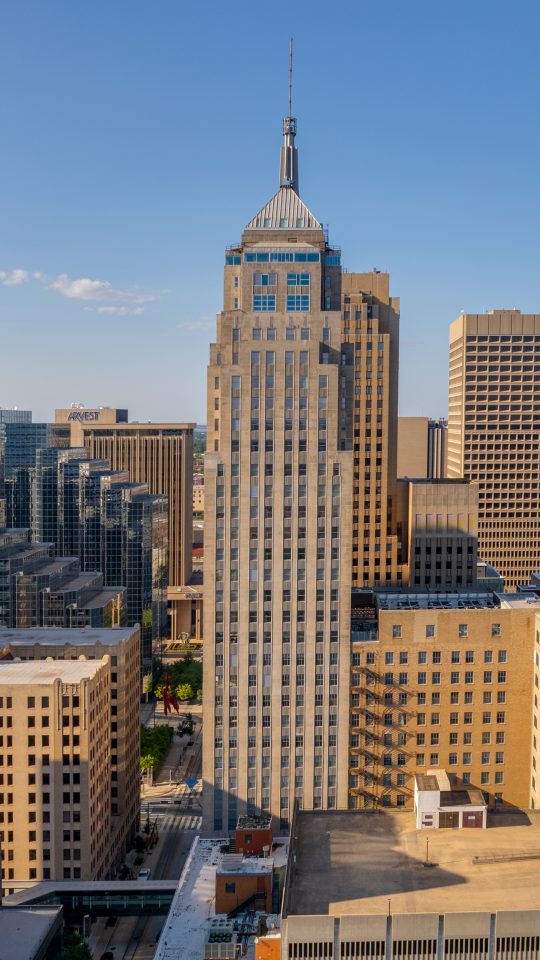 a view of a city skyline with tall buildings at The  First
