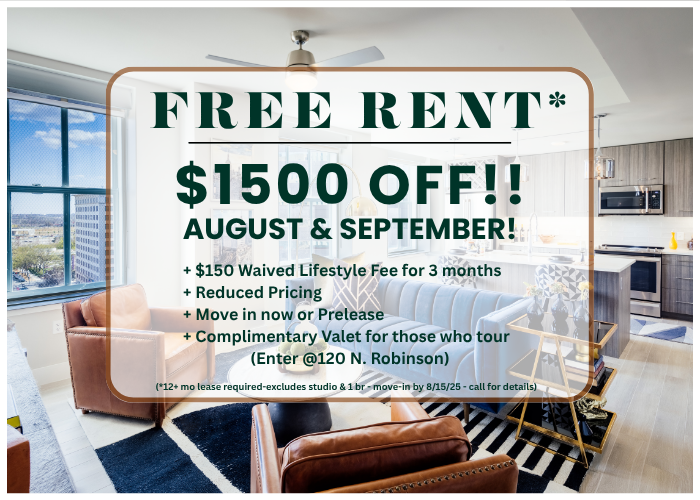 free rent $1500 off august and september at The First